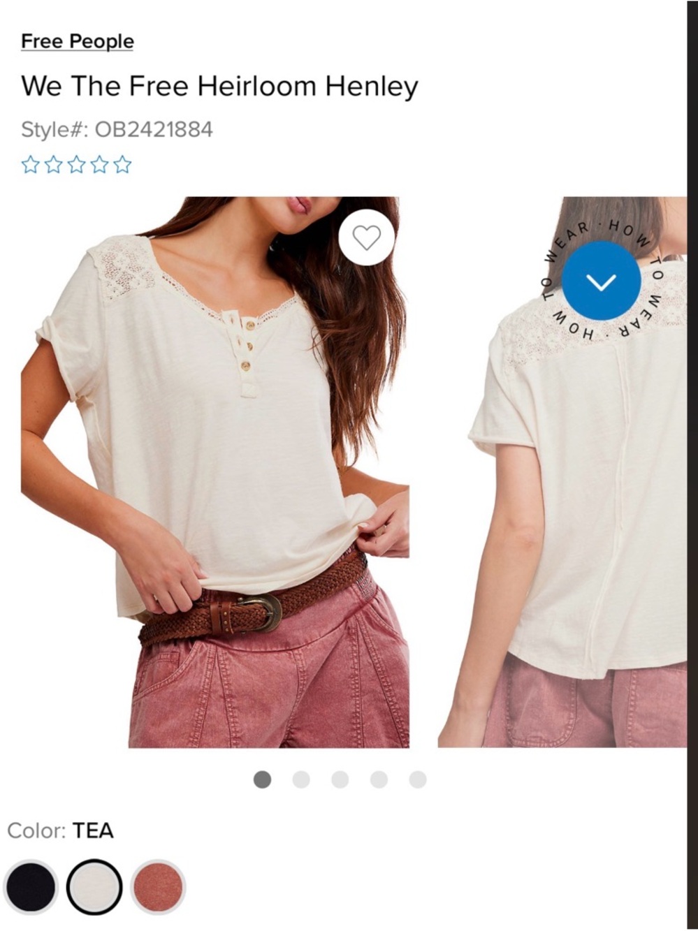 Free People Cream Lace-Trim Henley Tee